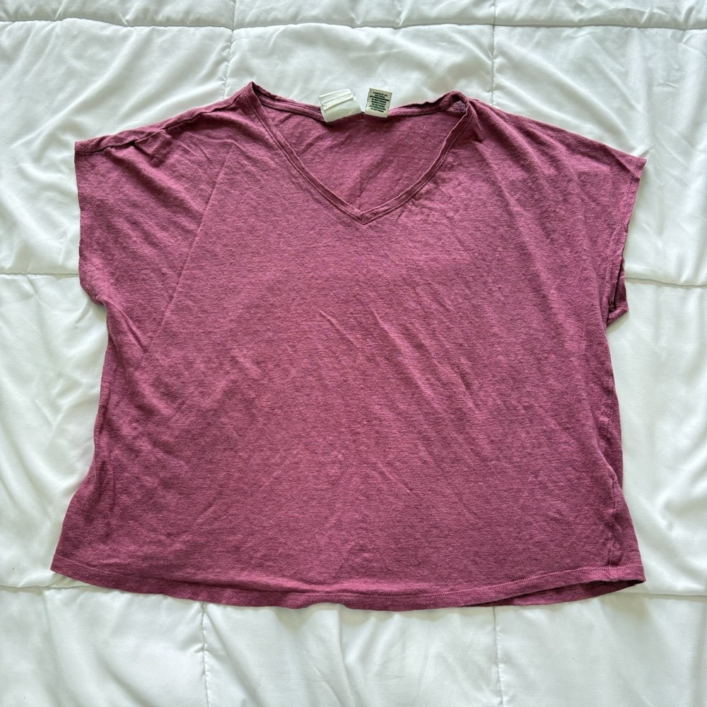 Rachel Zoe 100% Linen T Shirt Tee Womens XL Pink Beach Summer Quiet Luxury Fairy